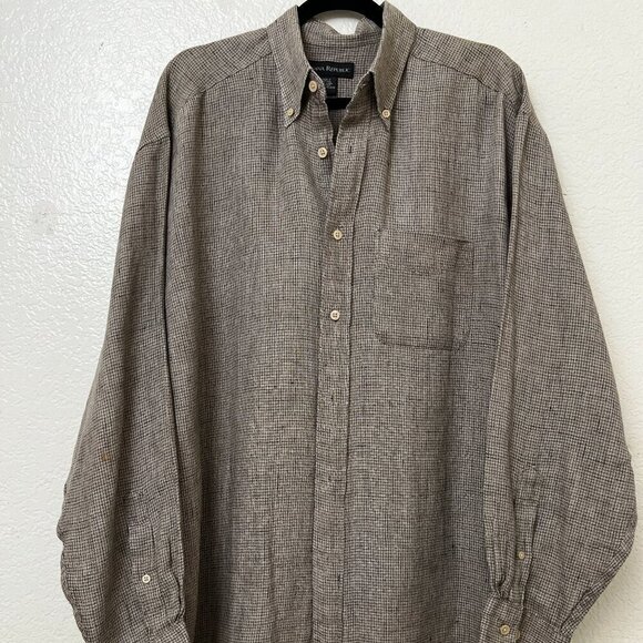 Banana Republic 100% Linen Button Down Shirt Windowbox Check Slim Fit Size Large - Picture 1 of 9